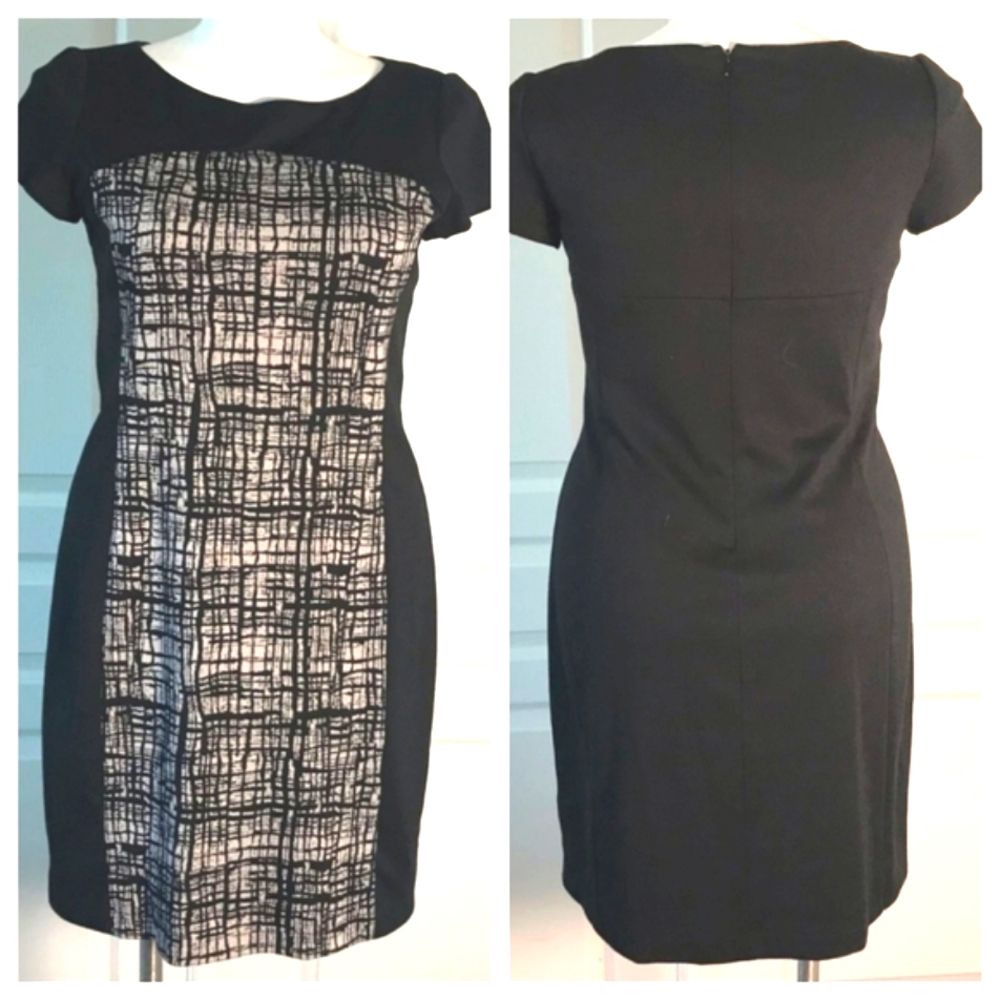 JONES BLACK & CREAM SHORT SLEEVE SHEATH DRESS SIZE 12